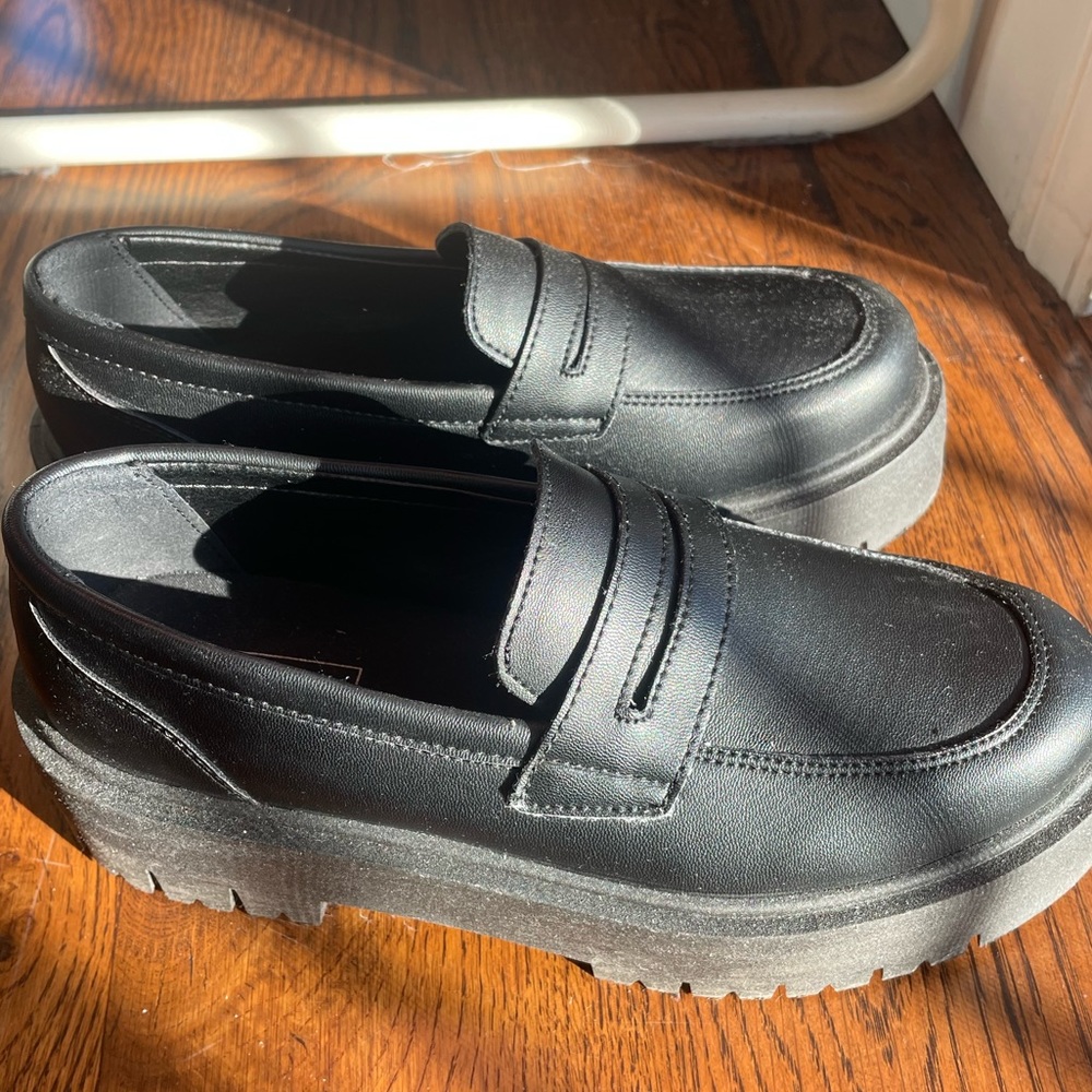 Matte black platform loafers from Topshop Women’s 8